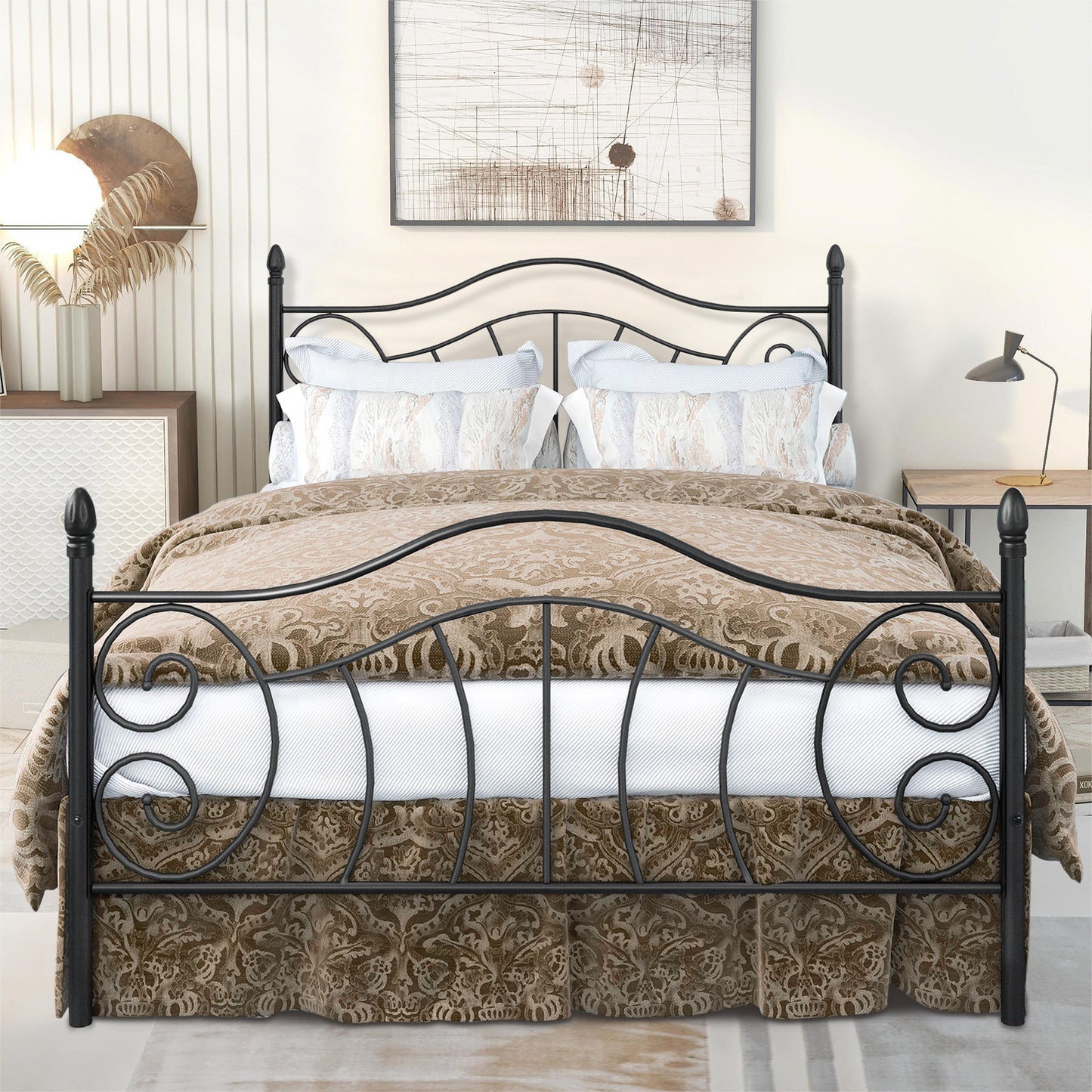 BTMWAY Queen Size Bed Frame, Queen Metal Platform Bed with Headboard and Footboard, LJC