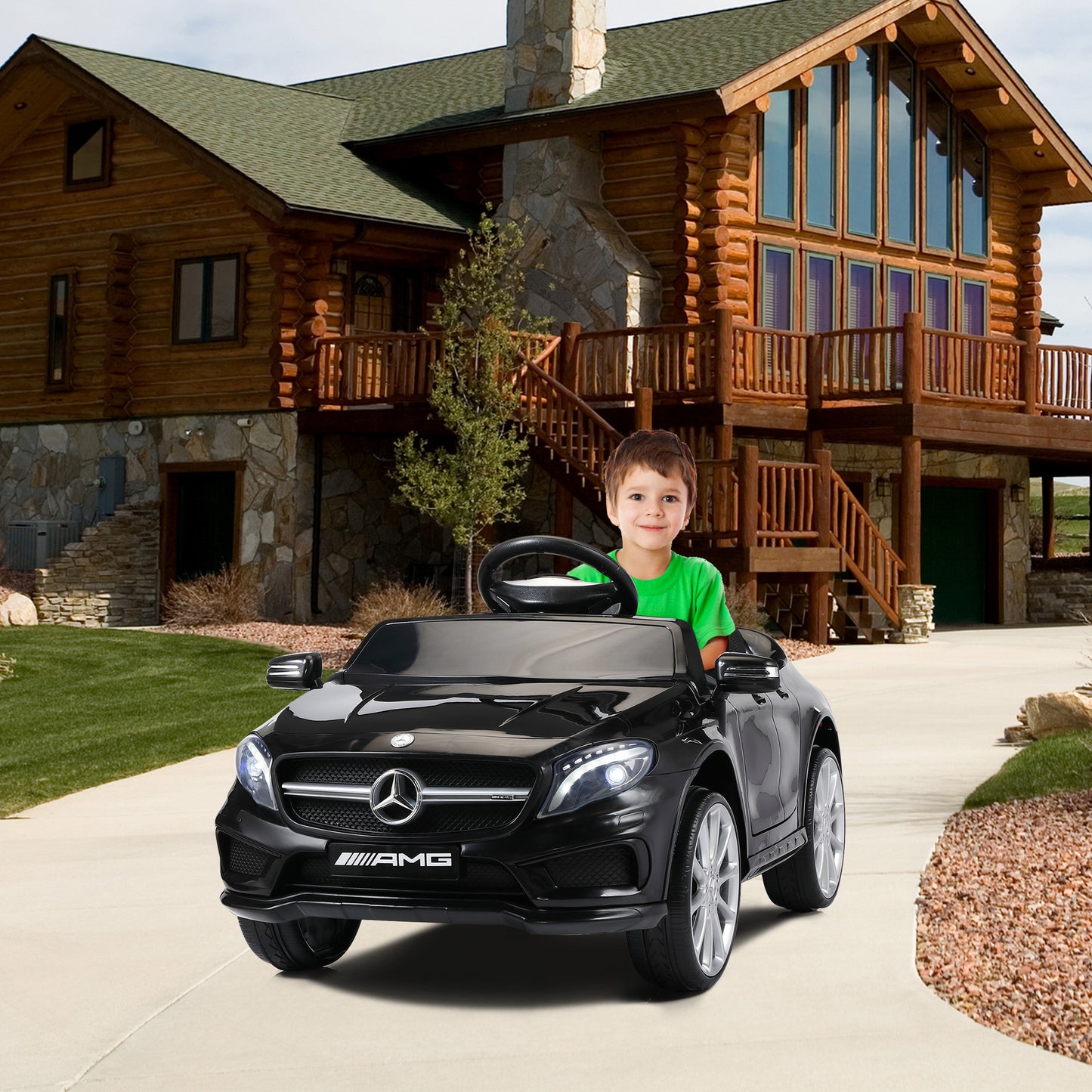 12V Kids Ride On Car, BTMWAY Battery Powered Ride Ons, Black, AA01