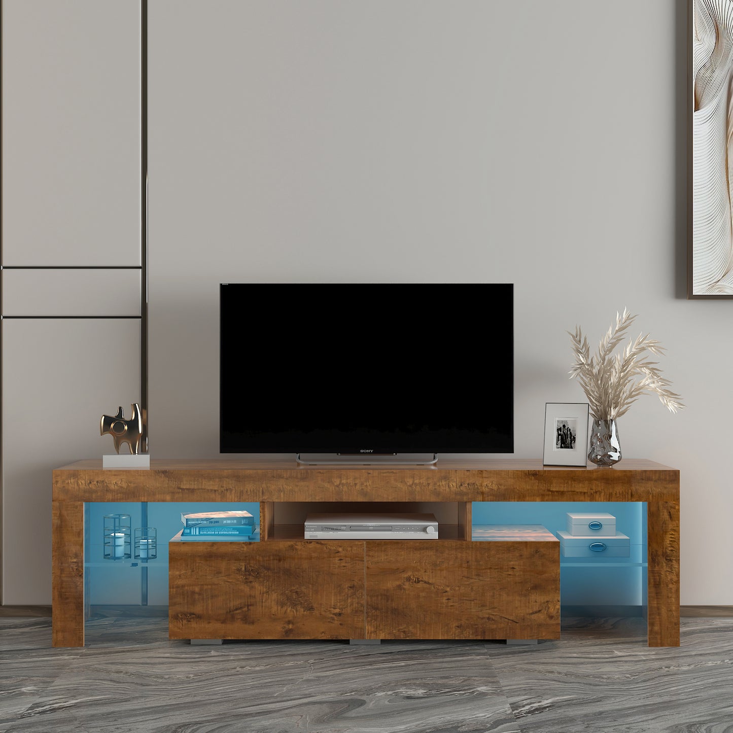 BTMWAY Farmhouse TV Console Table, Living Room Wooden TV Stand for 32-70 inch Television, LJC