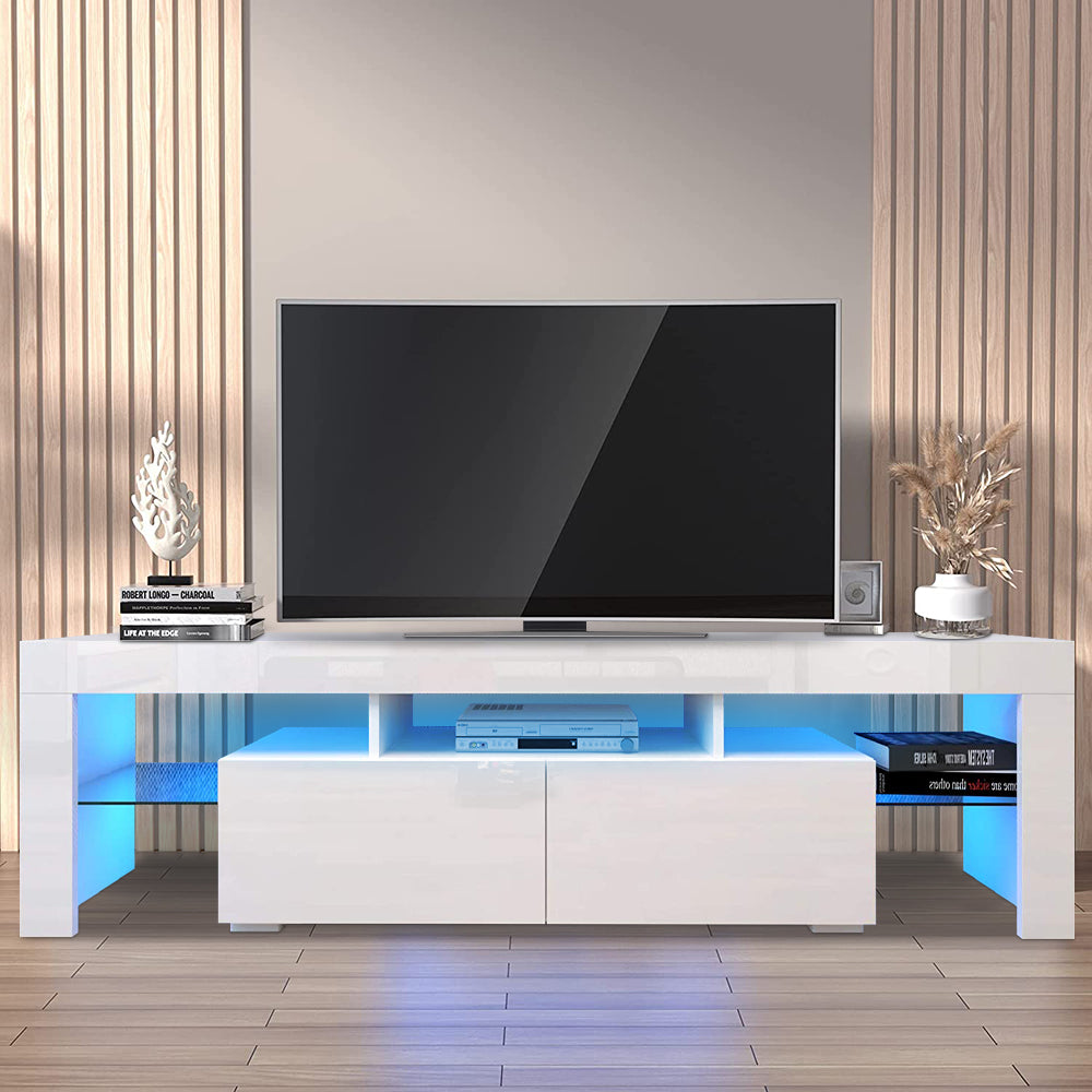 Black TV Stand for 70 Inch TV, Modern High Glossy TV Cabinet with Remote Control 16 Colors LED Lights