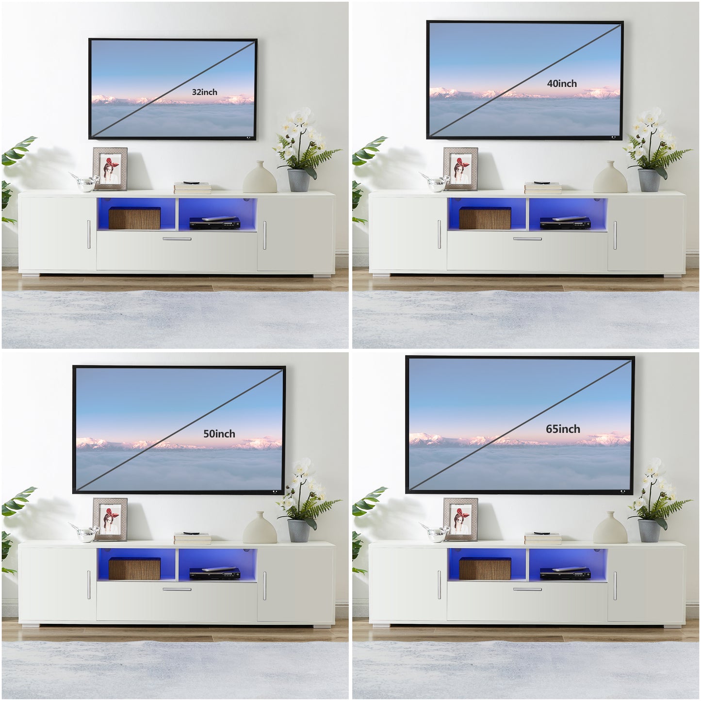 BTMWAY TV Stand for 70 Inch TV, New Generation Quick Assemble TV Cabinet with LED Lights and Drawers