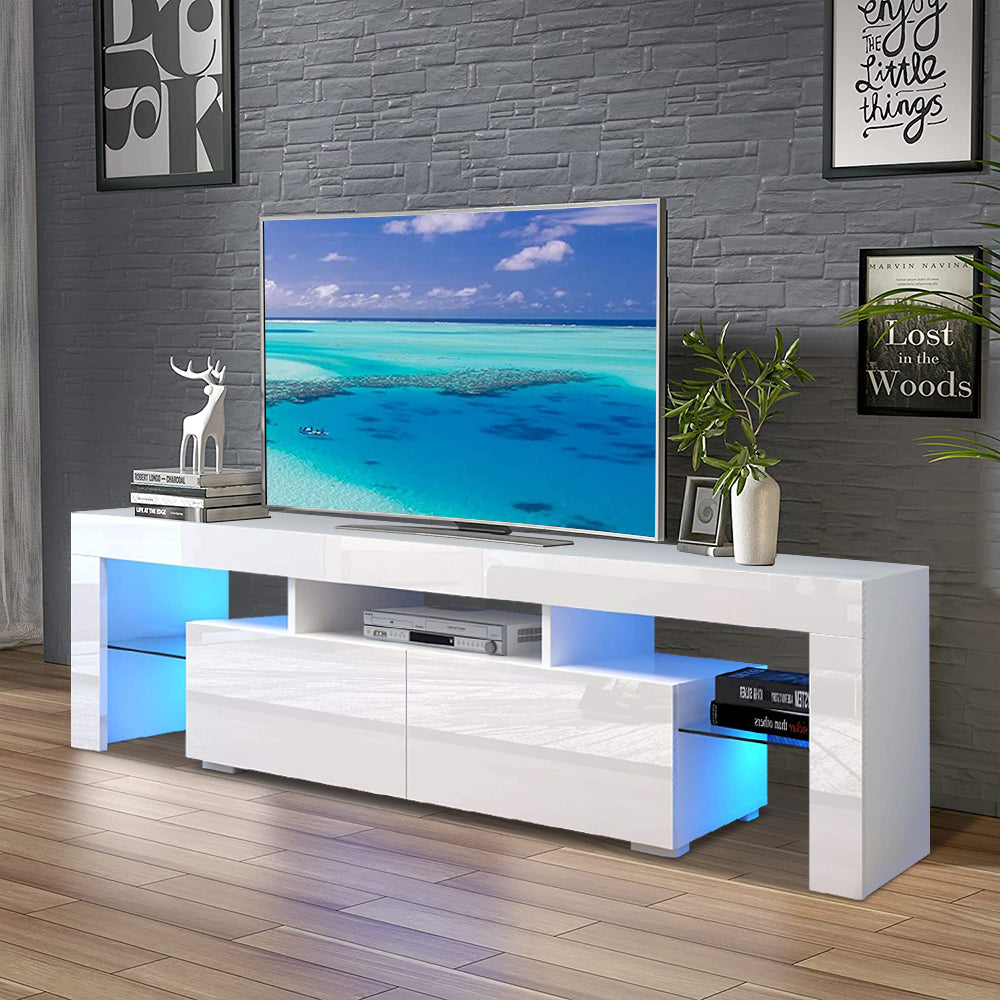 Black TV Stand for 70 Inch TV, Modern High Glossy TV Cabinet with Remote Control 16 Colors LED Lights