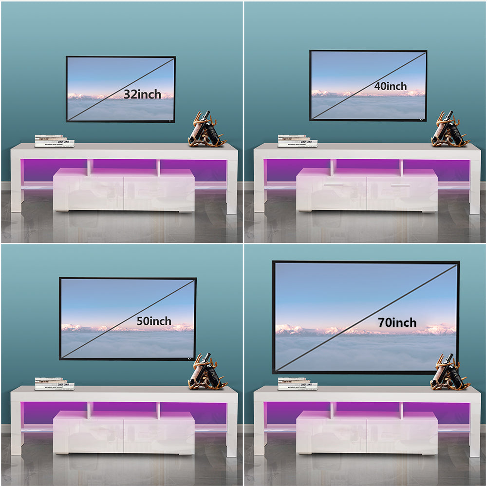 Black TV Stand for 70 Inch TV, Modern High Glossy TV Cabinet with Remote Control 16 Colors LED Lights