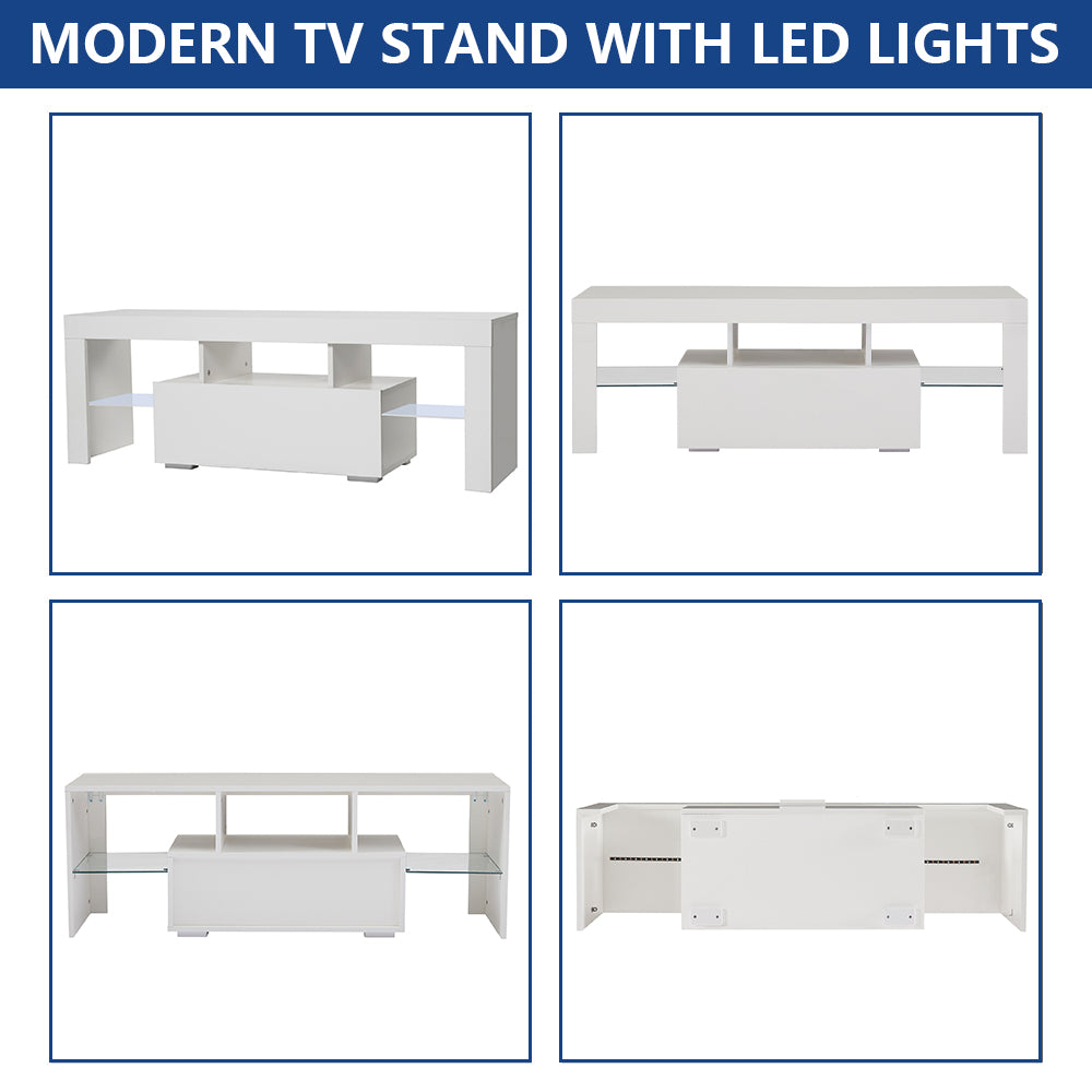 Black TV Stand for 70 Inch TV, Modern High Glossy TV Cabinet with Remote Control 16 Colors LED Lights