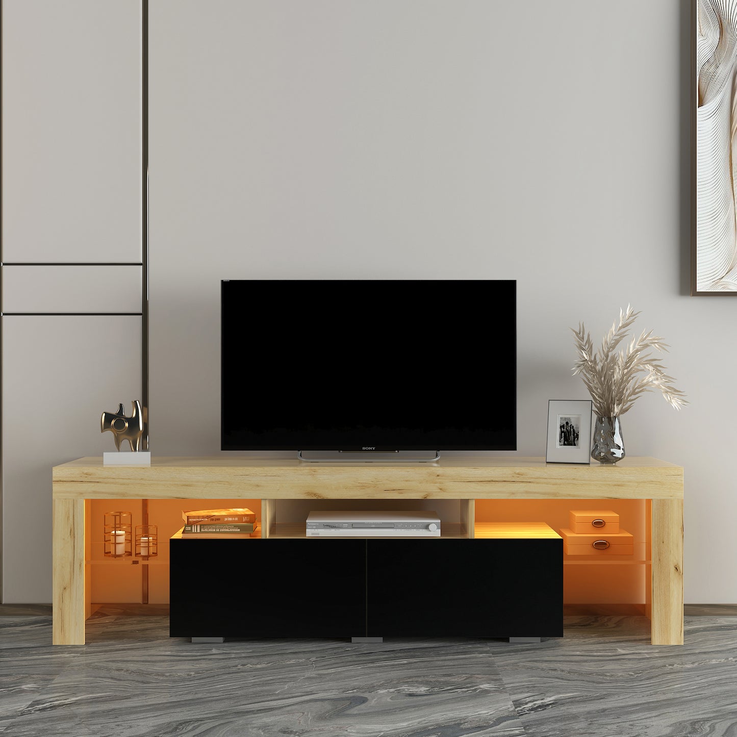 BTMWAY Farmhouse TV Console Table, Living Room Wooden TV Stand for 32-70 inch Television, LJC