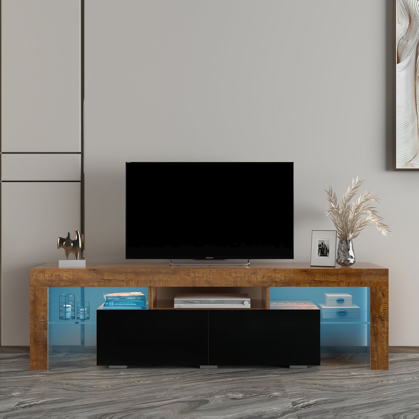 BTMWAY Farmhouse TV Console Table, Living Room Wooden TV Stand for 32-70 inch Television, LJC