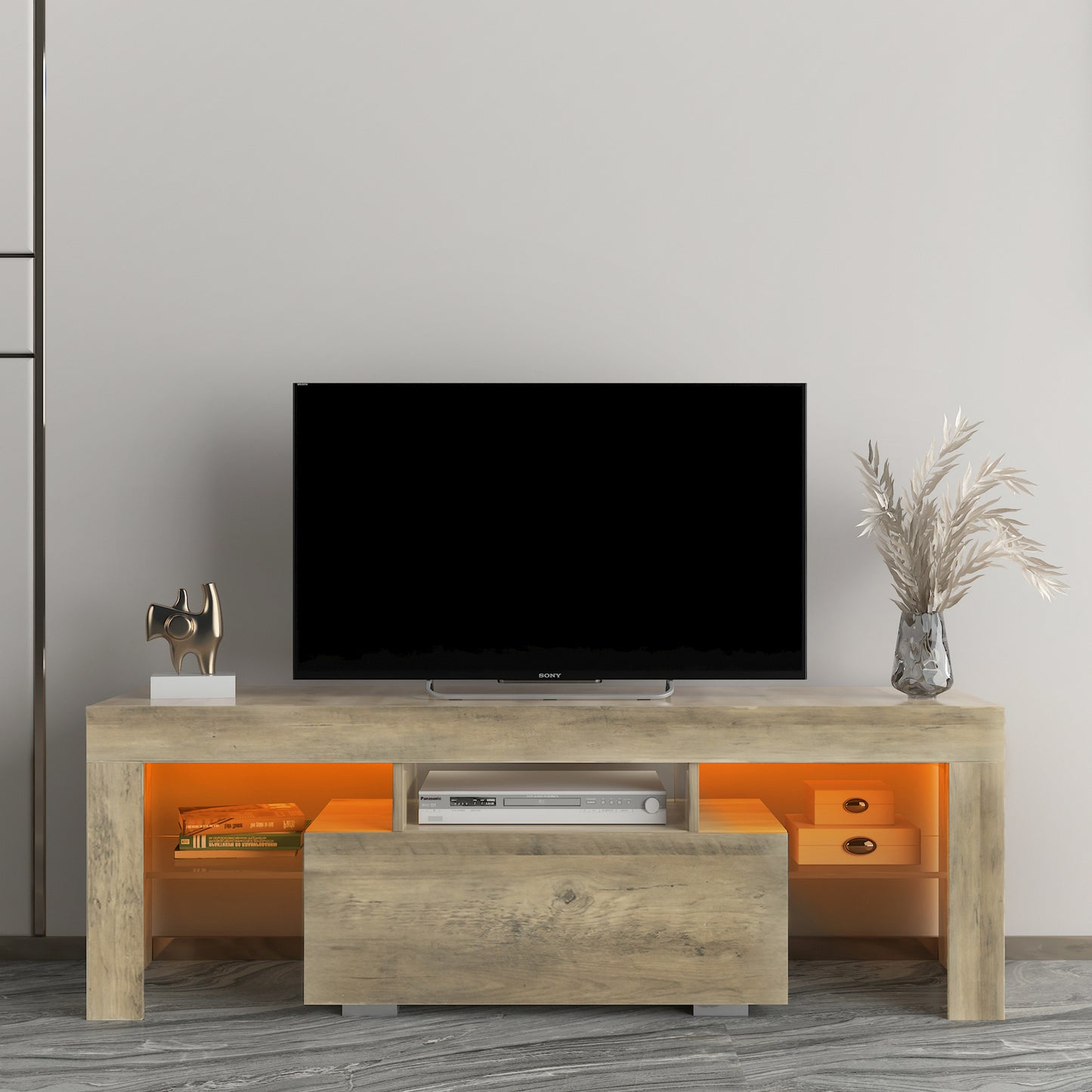 BTMWAY Farmhouse TV Console Table, Living Room Wooden TV Stand for 32-70 inch Television, LJC