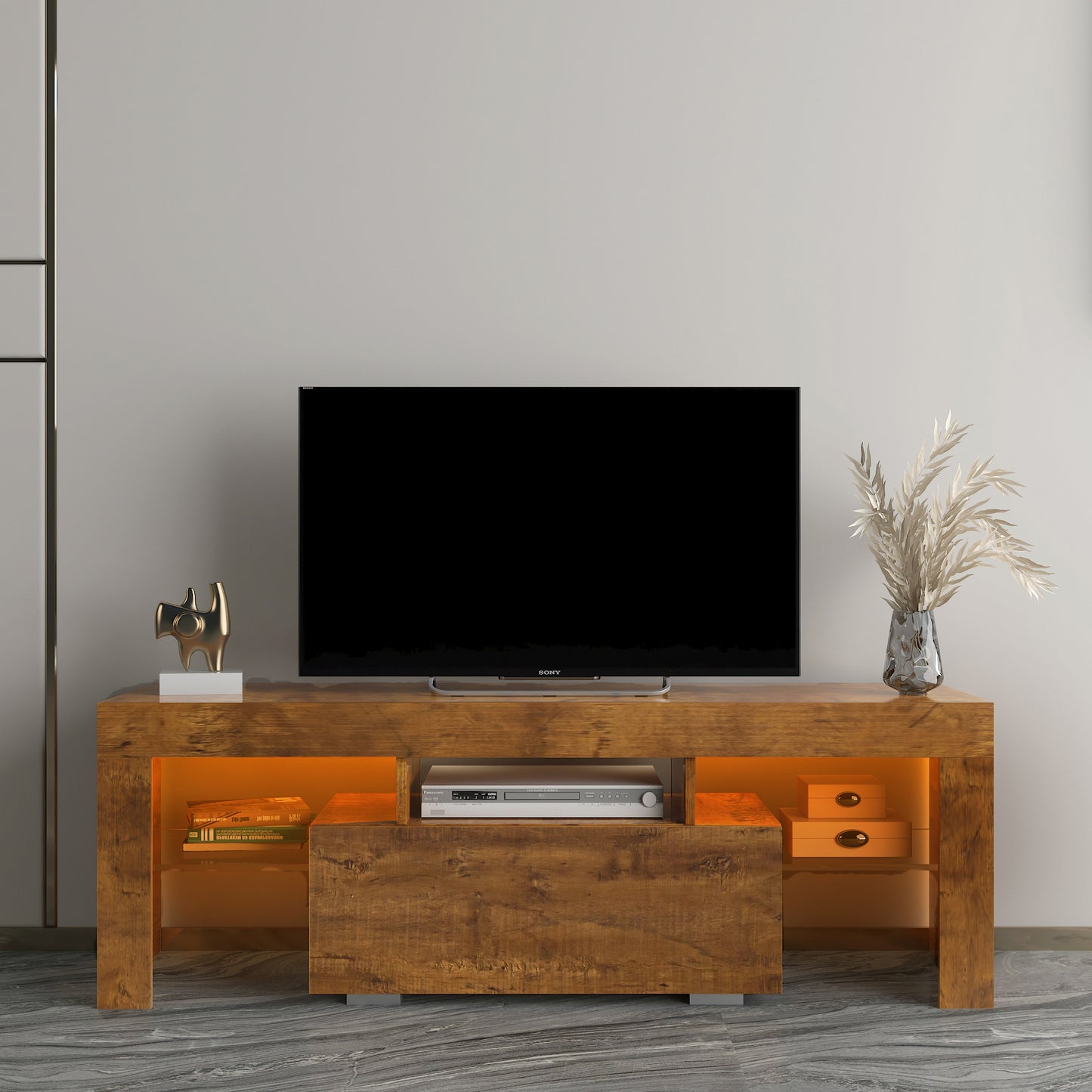 BTMWAY Farmhouse TV Console Table, Living Room Wooden TV Stand for 32-70 inch Television, LJC