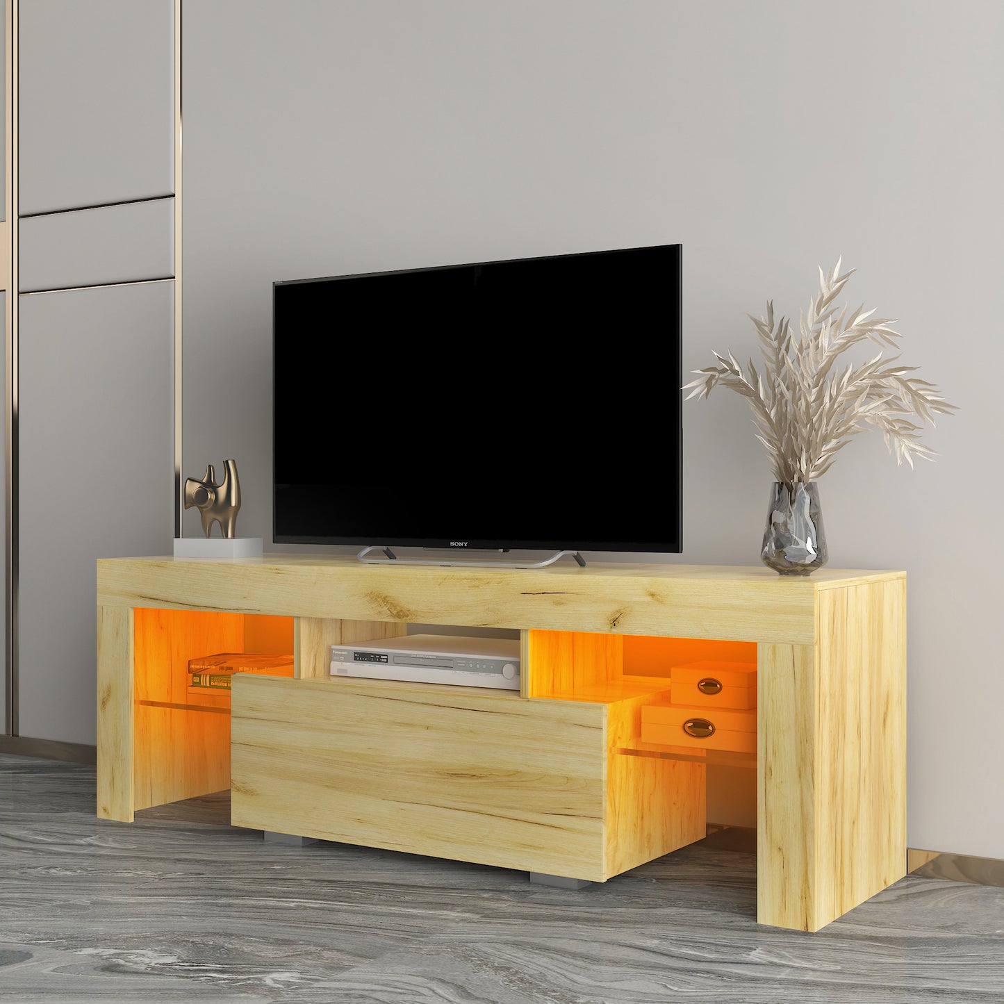 BTMWAY Farmhouse TV Console Table, Living Room Wooden TV Stand for 32-70 inch Television, LJC