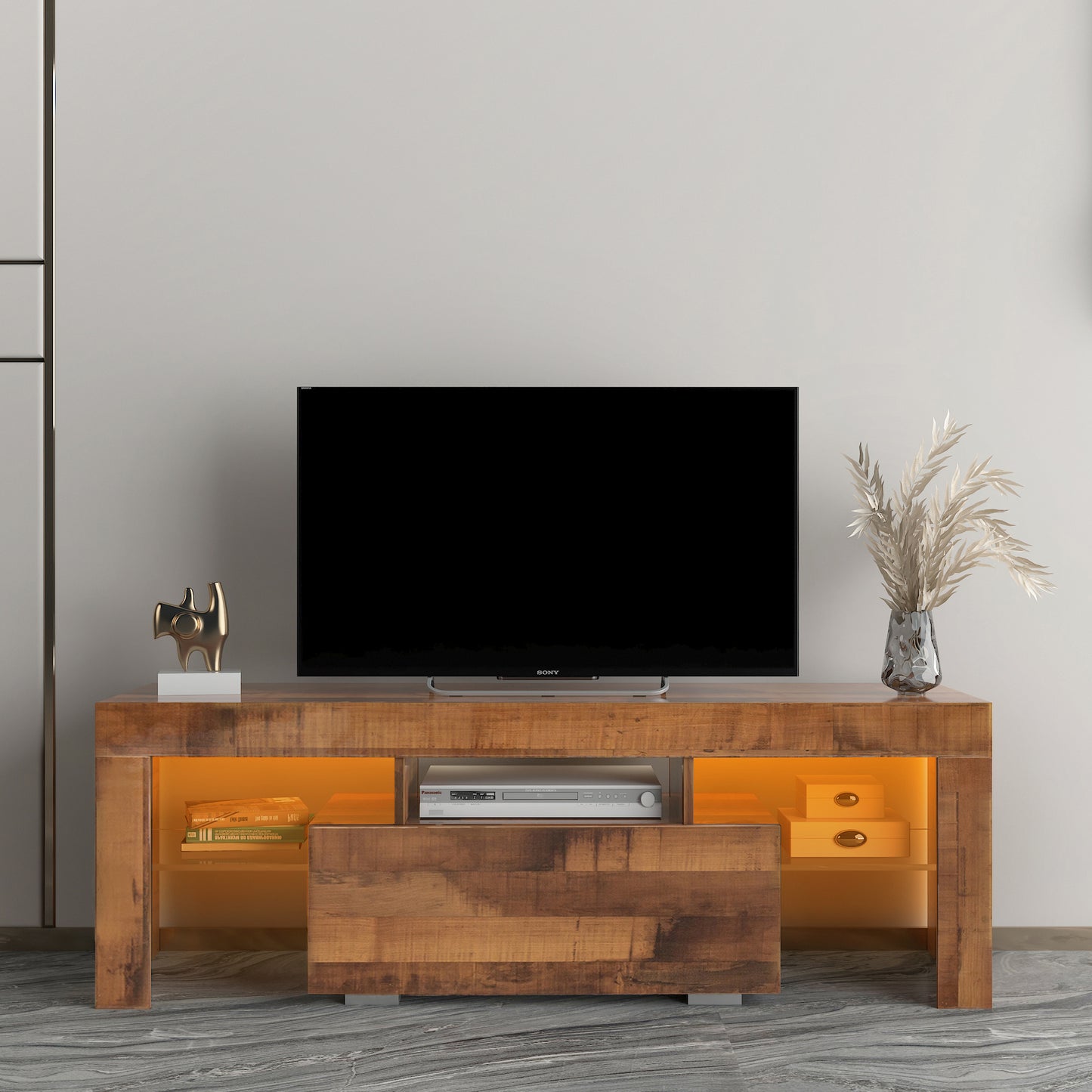 BTMWAY Farmhouse TV Console Table, Living Room Wooden TV Stand for 32-70 inch Television, LJC