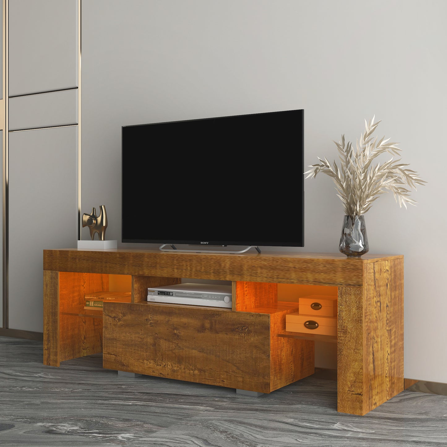 BTMWAY Farmhouse TV Console Table, Living Room Wooden TV Stand for 32-70 inch Television, LJC