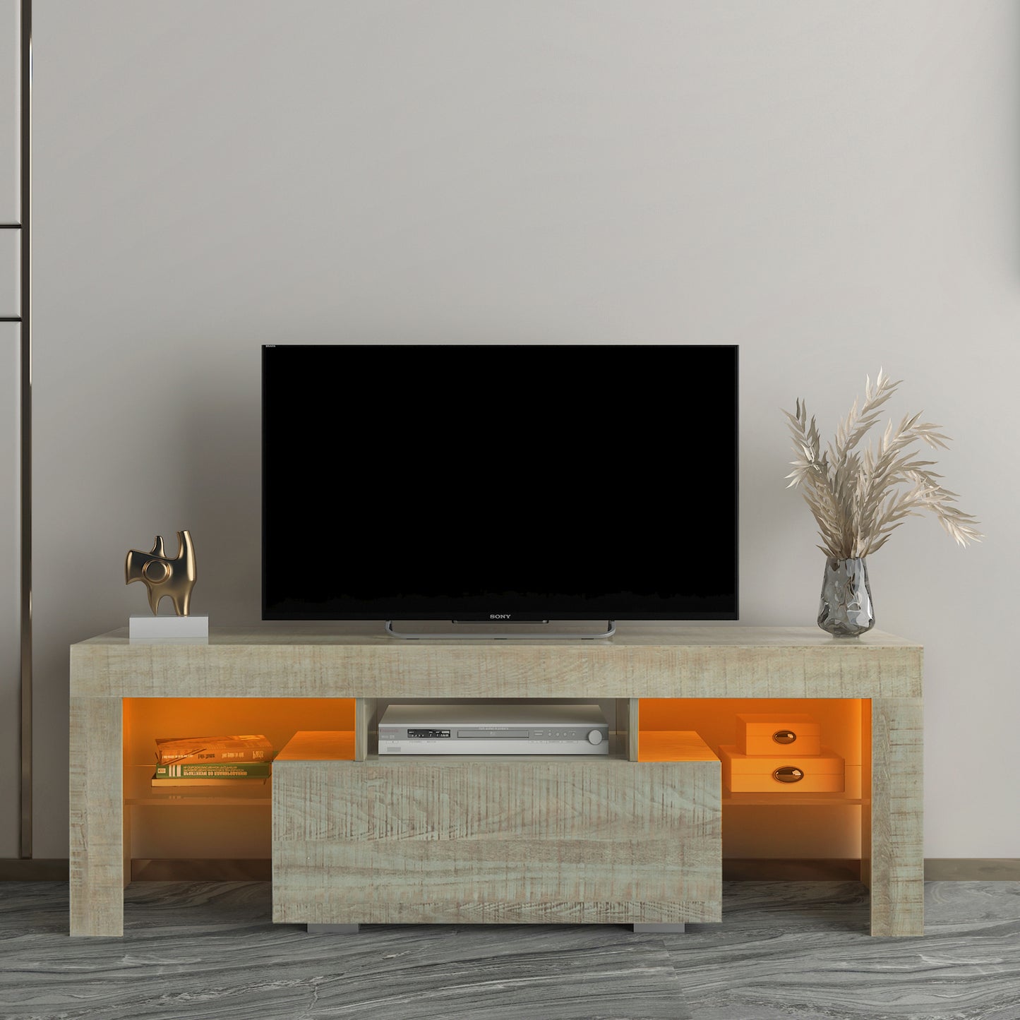 BTMWAY Farmhouse TV Console Table, Living Room Wooden TV Stand for 32-70 inch Television, LJC