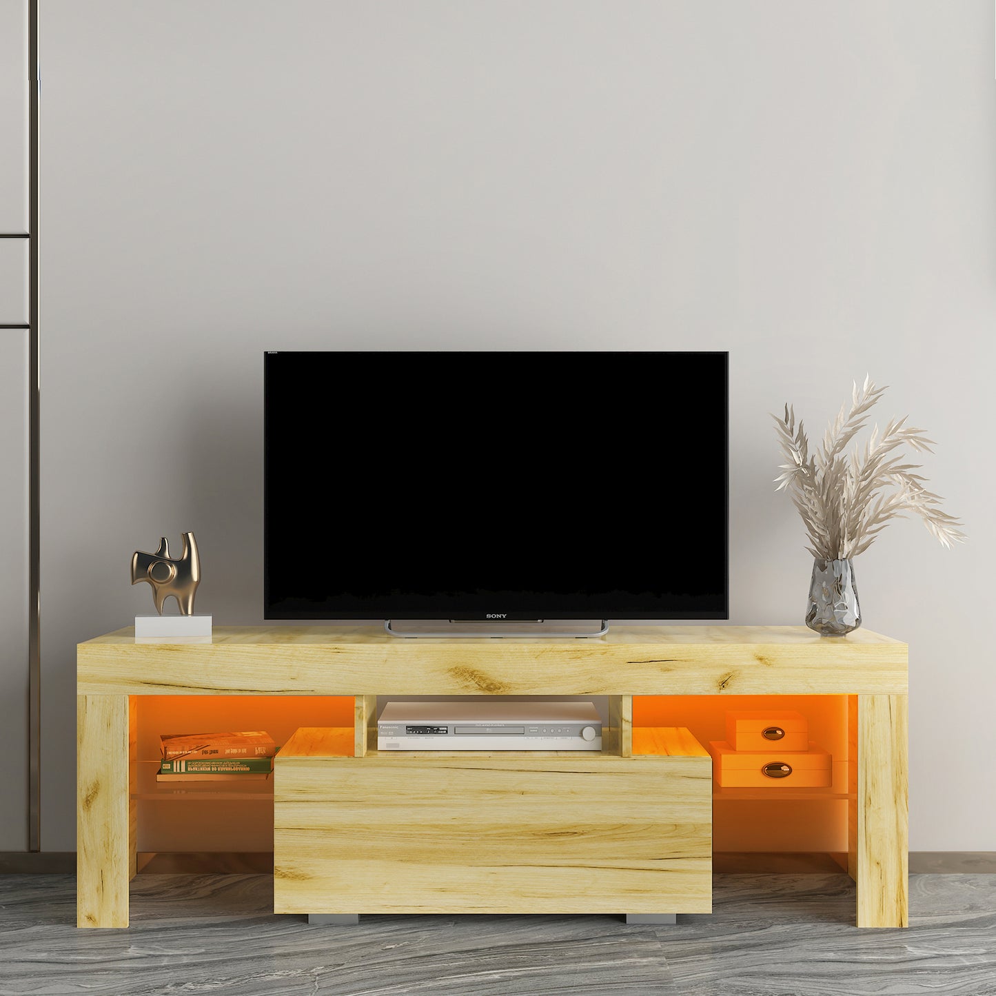 BTMWAY Farmhouse TV Console Table, Living Room Wooden TV Stand for 32-70 inch Television, LJC