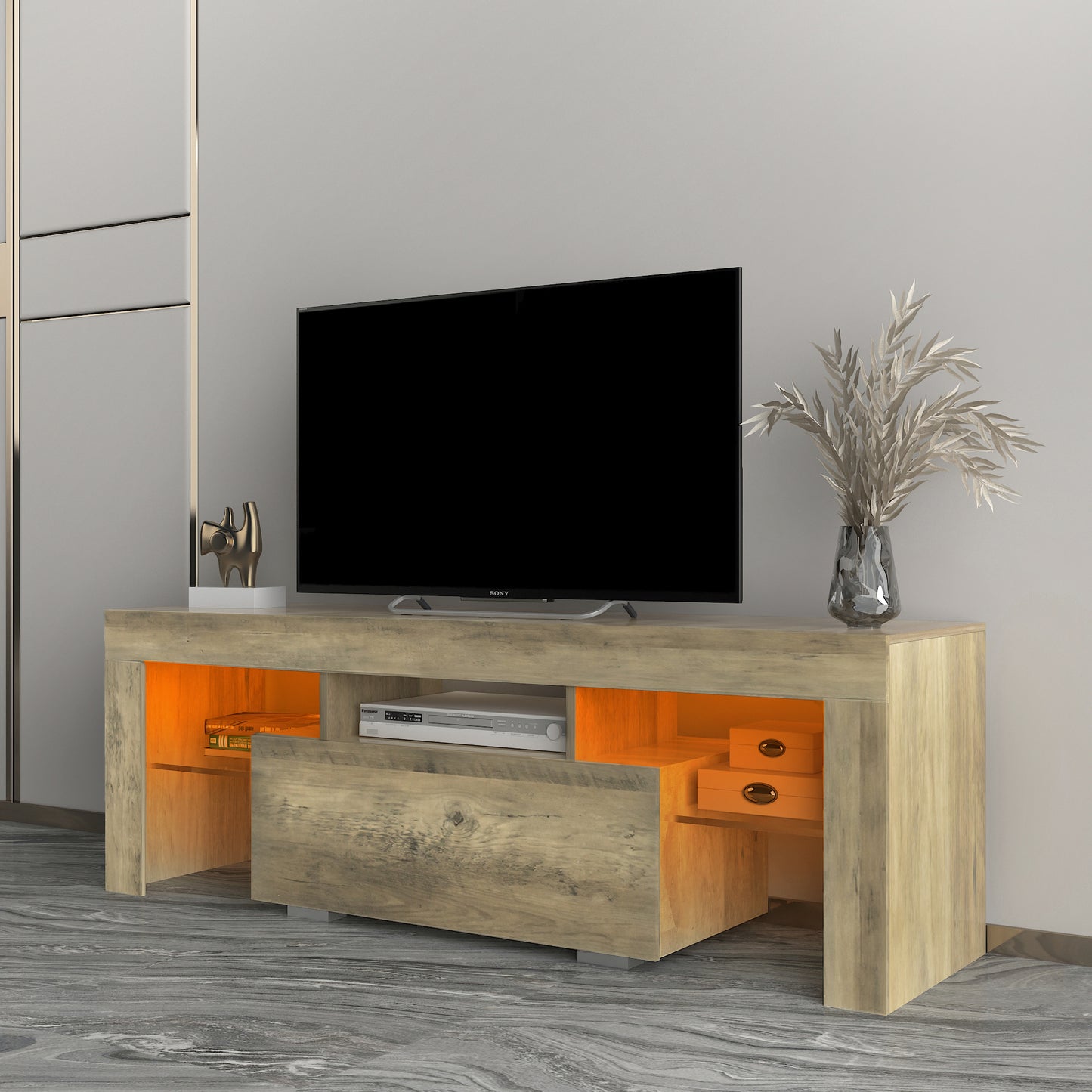 BTMWAY Farmhouse TV Console Table, Living Room Wooden TV Stand for 32-70 inch Television, LJC