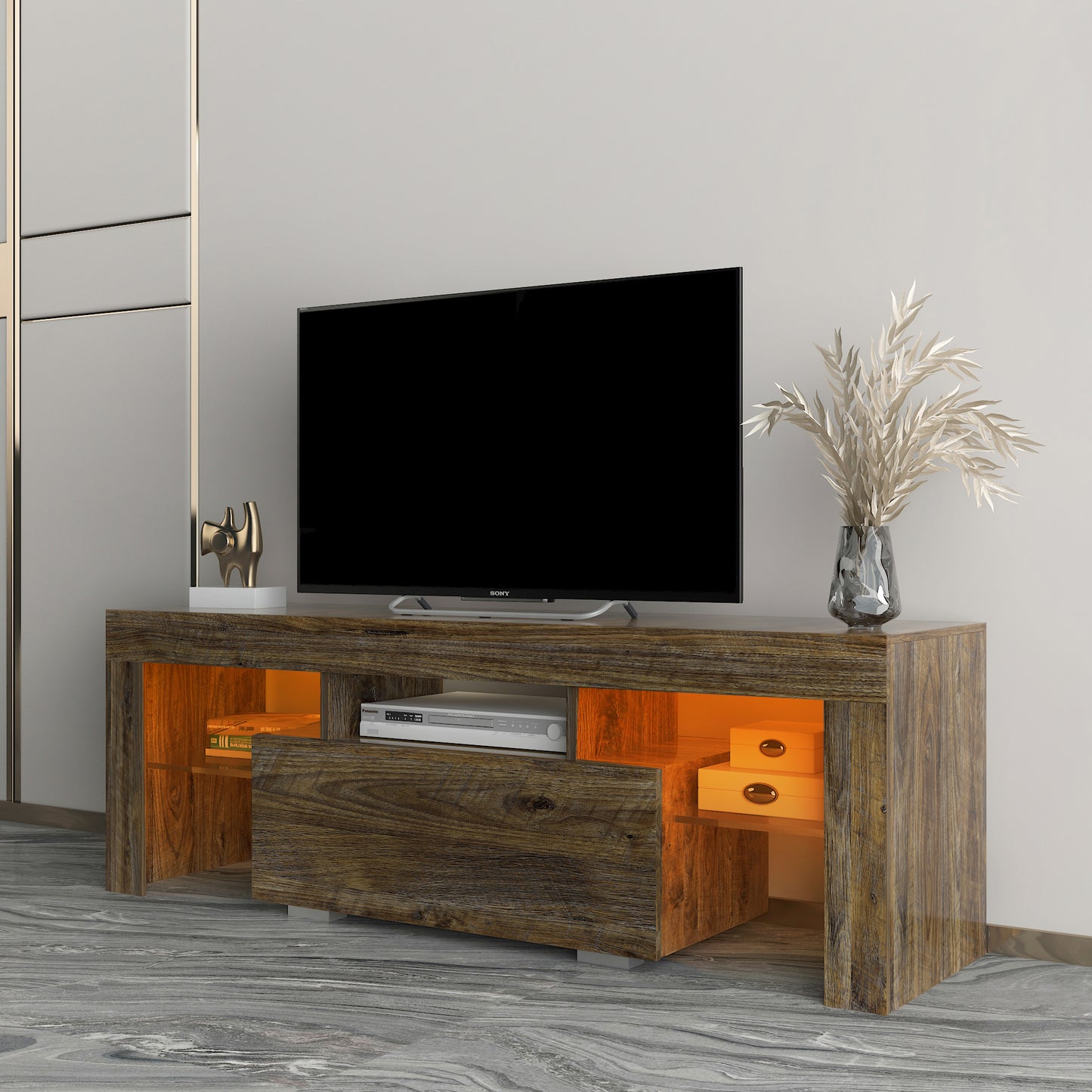 BTMWAY Farmhouse TV Console Table, Living Room Wooden TV Stand for 32-70 inch Television, LJC