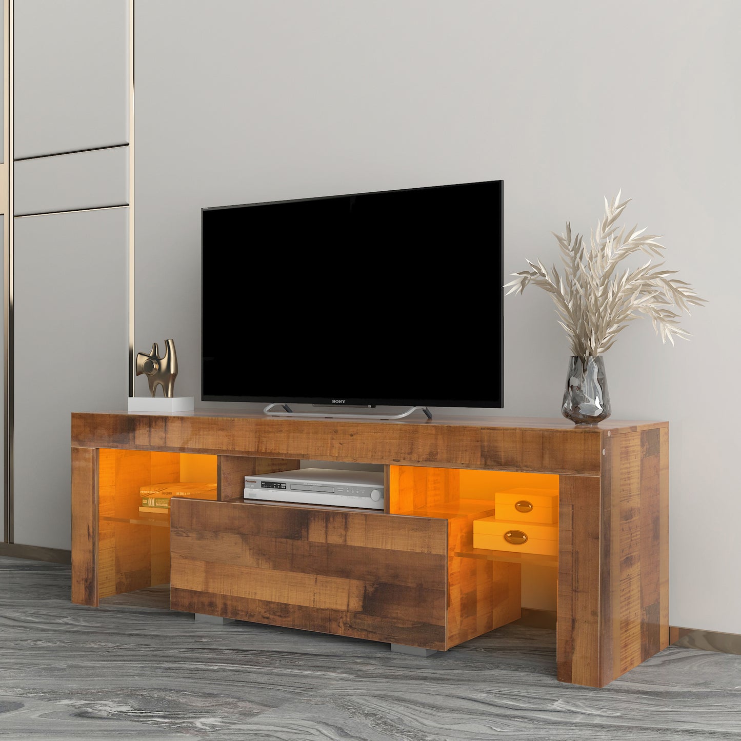 BTMWAY Farmhouse TV Console Table, Living Room Wooden TV Stand for 32-70 inch Television, LJC