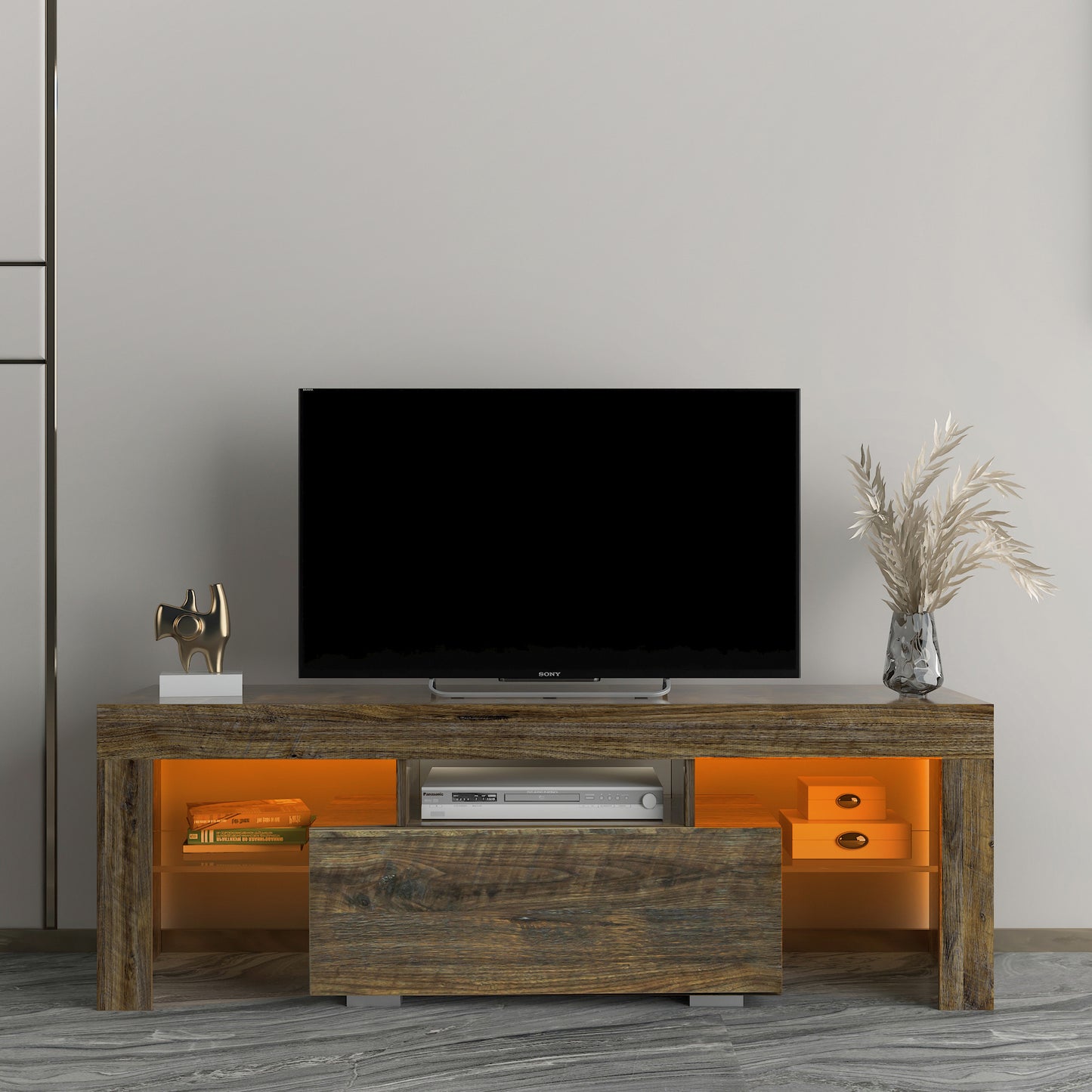 BTMWAY Farmhouse TV Console Table, Living Room Wooden TV Stand for 32-70 inch Television, LJC