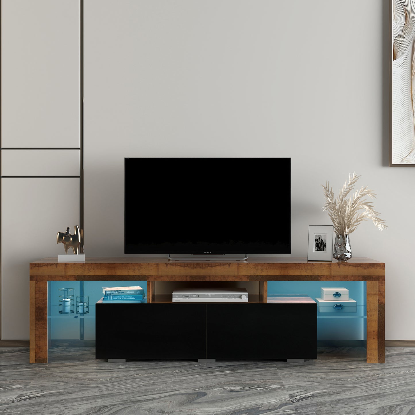 BTMWAY Farmhouse TV Console Table, Living Room Wooden TV Stand for 32-70 inch Television, LJC