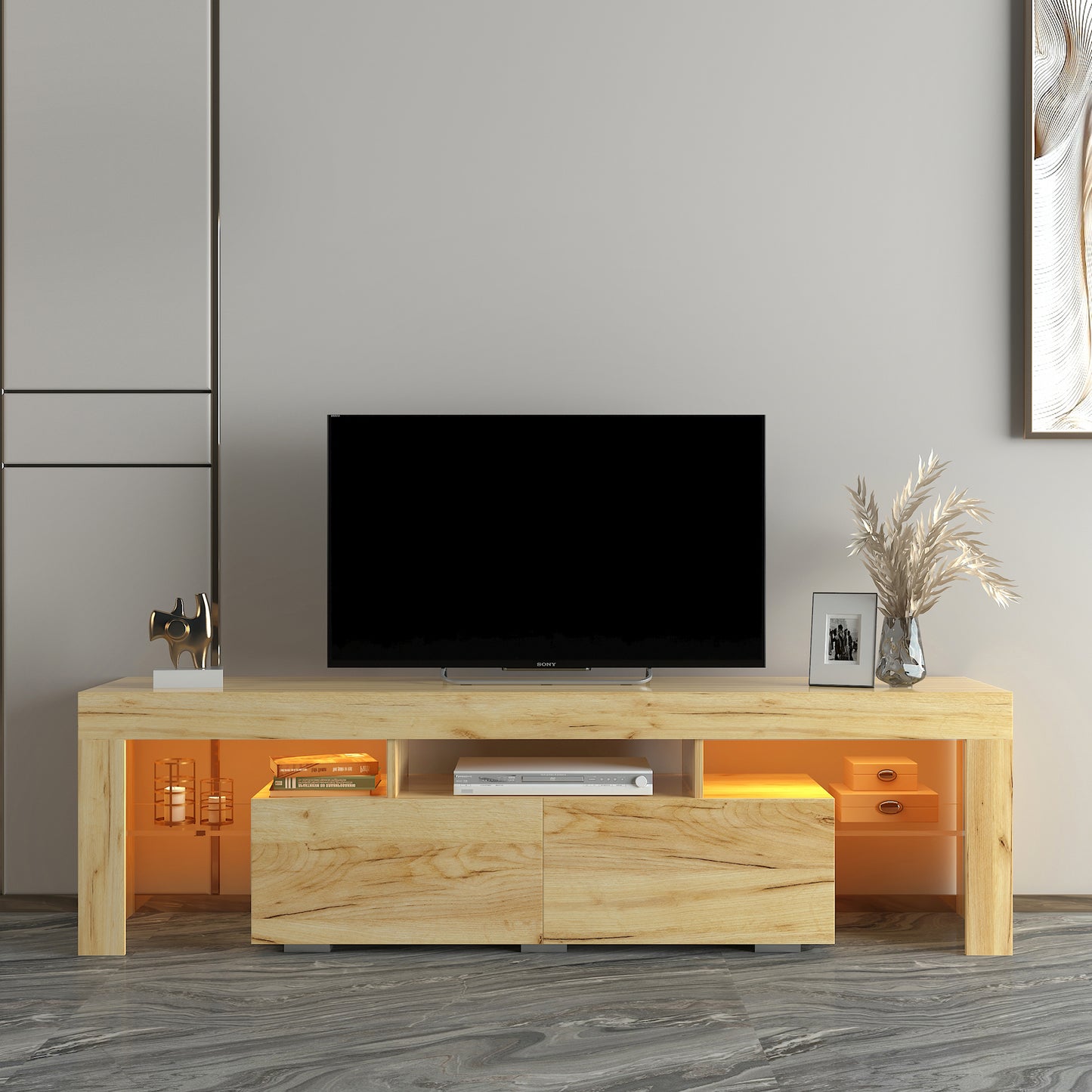 BTMWAY Farmhouse TV Console Table, Living Room Wooden TV Stand for 32-70 inch Television, LJC