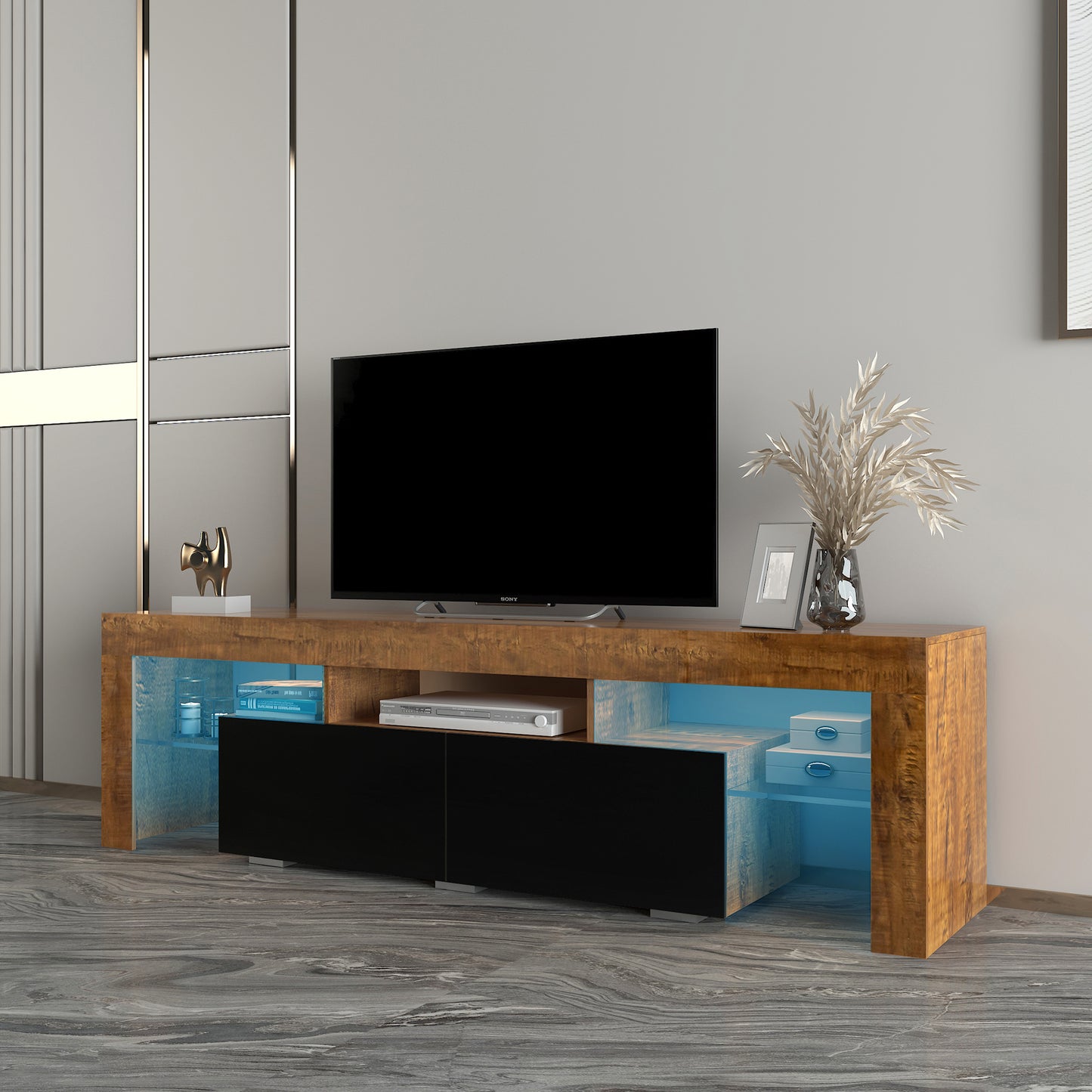 BTMWAY Farmhouse TV Console Table, Living Room Wooden TV Stand for 32-70 inch Television, LJC