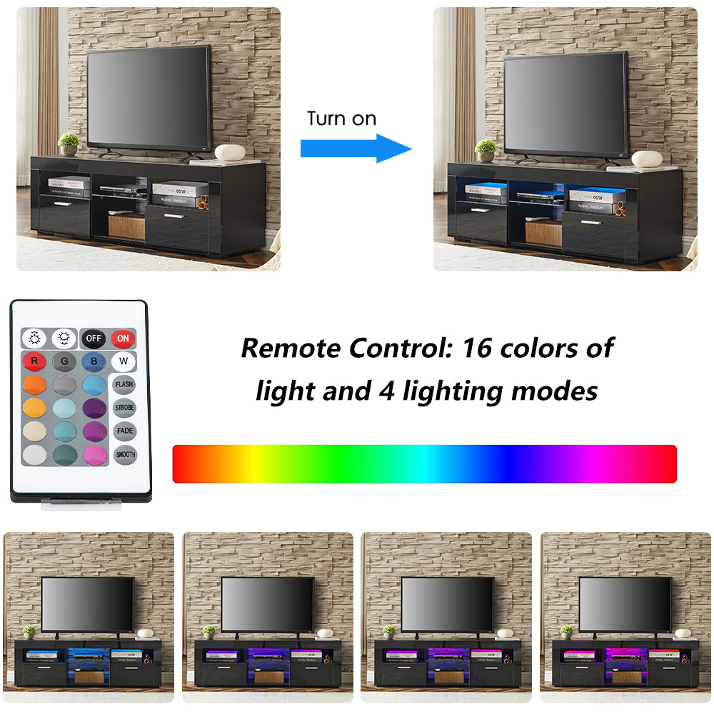 BTMWAY High Gloss TV Stand with 16 Colors LED Lights for 32-55 Inch TV, LJC