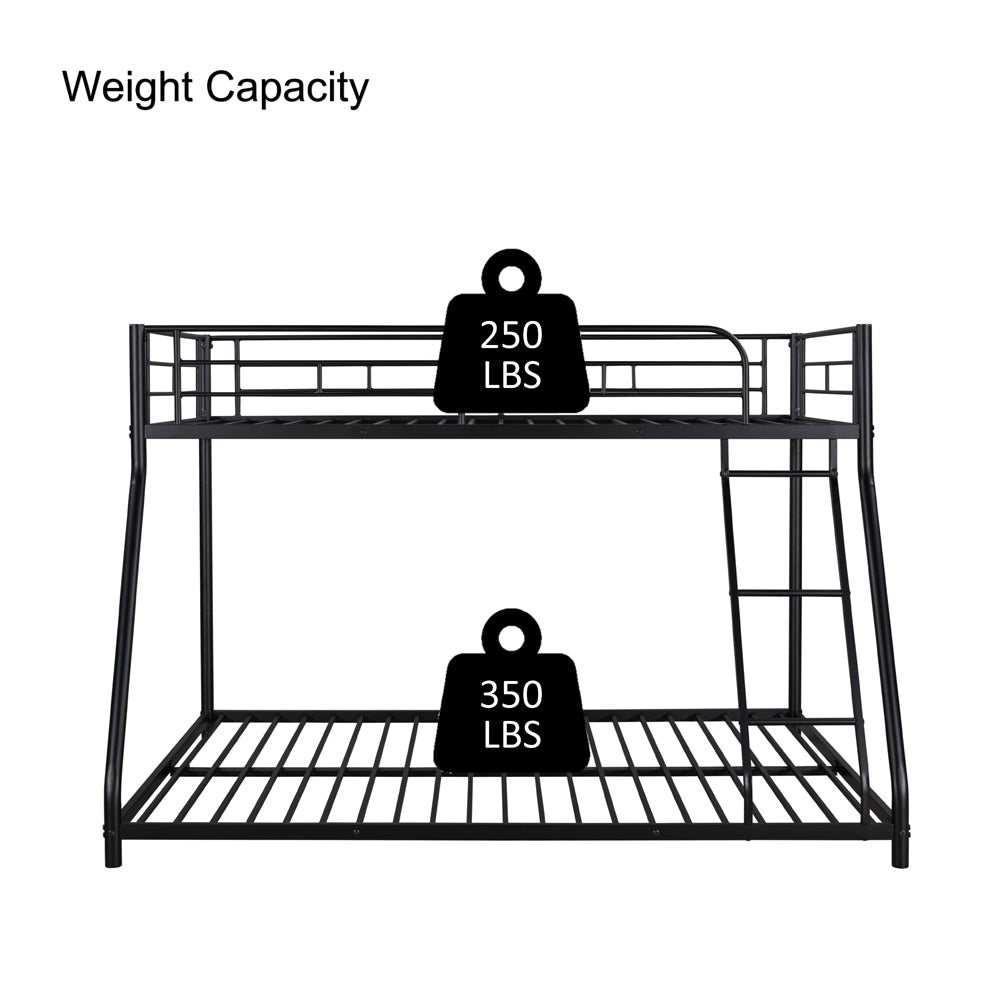 Bunk Beds for Kids Adults, BTMWAY Heavy Duty Bunk Bed Twin over Full, Black Metal Twin over Full Bunk Beds with Ladder, Guardrails, Twin over Full Low Bunk Bed for Dorms, No Box Spring Needed, R2178